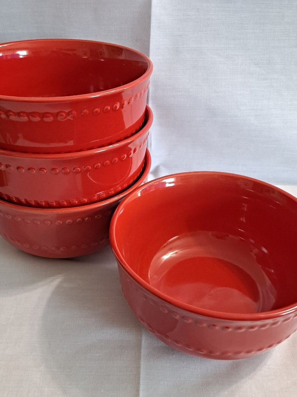 Set 4 Royal Norfolk Beaded Edge RED 6" Soup BOWLS Cereal Two Tone Stoneware